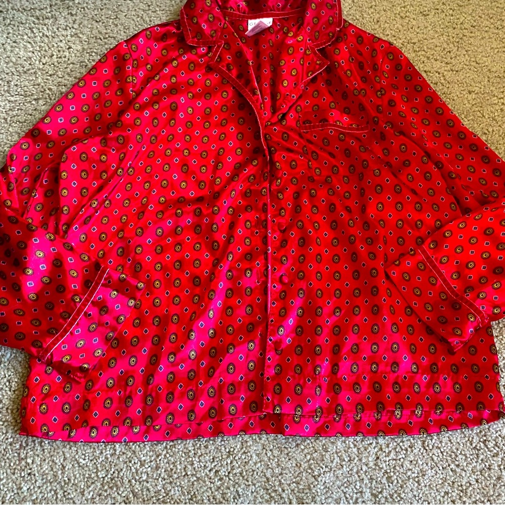 George Womens Red Floral Satin Button Up Pajamas Silky Pajama Sleep